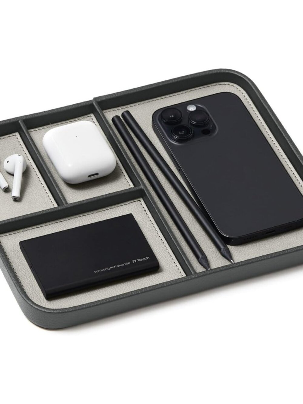 Nordik Leather Valet Tray - Medium EDC Tray - Sahara Gray 9.5 x 7.9 in